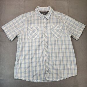Mountain Hardwear Snap Up Shirt Men's XL Blue White Plaid Short Sleeve Pockets